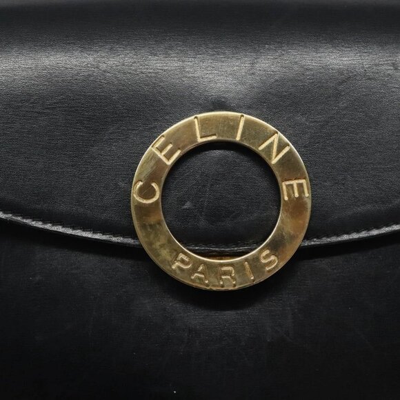 CELINE Shoulder Bag Leather Black Gold Auth - Picture 12 of 16